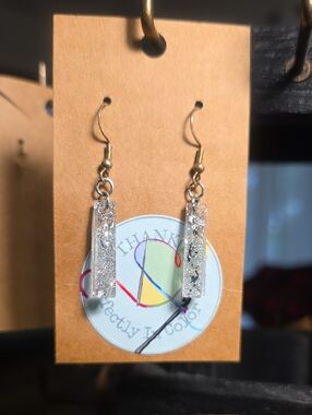 Silver Glitter Bar Drop Earrings - Women Jewelry Earrings